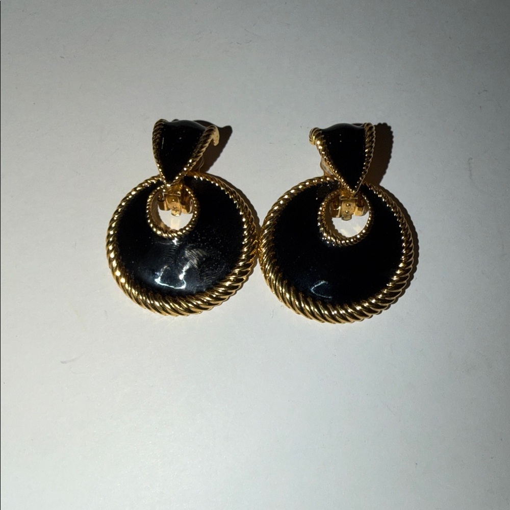 Fabulous Two Way Gold-Tone And Black Enamel Chucky Clip On Earrings
